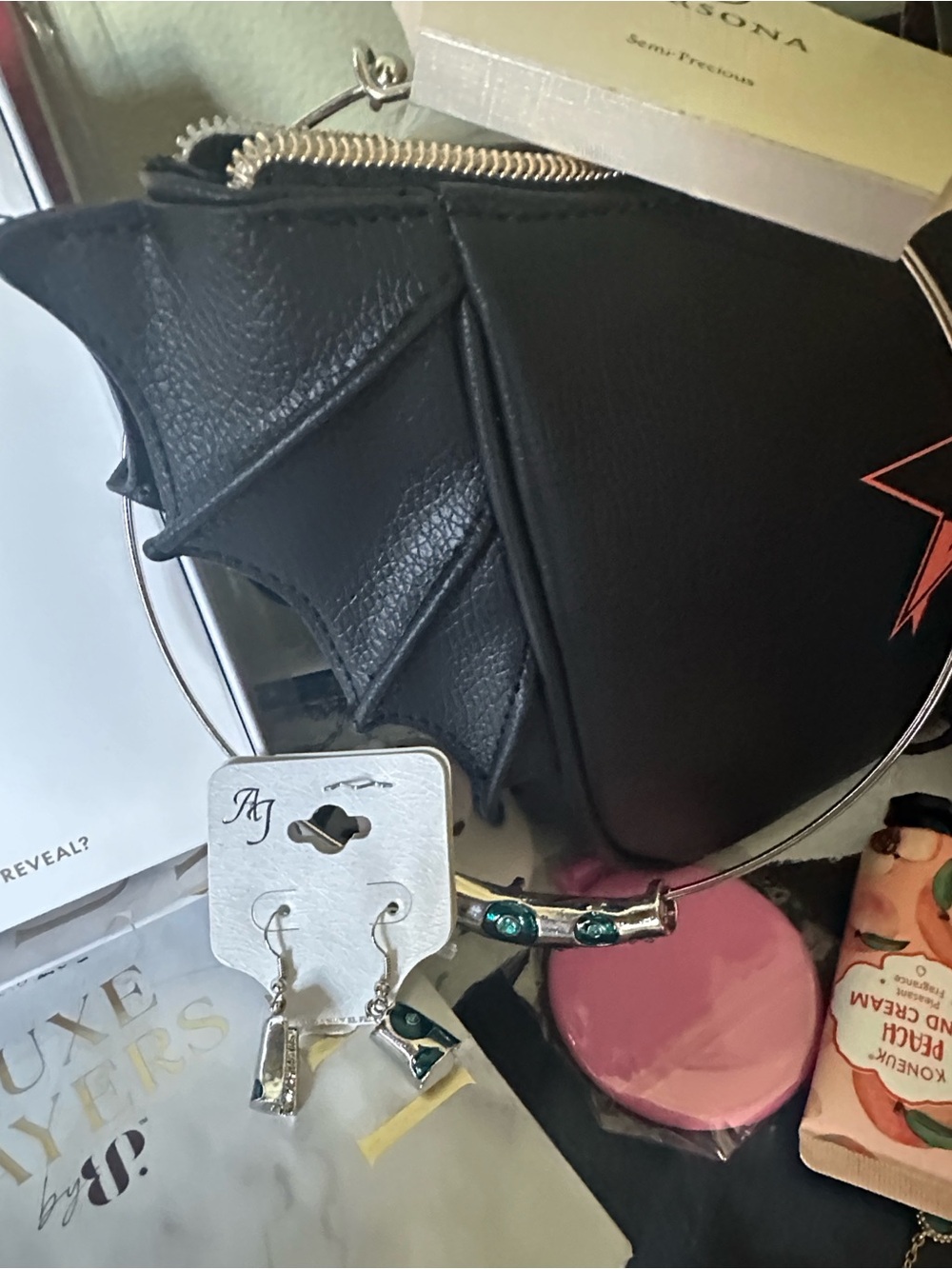 Jeffree Star Black Bat Pouch with Coral Pink Star Logo filled - Picture 7 of 12